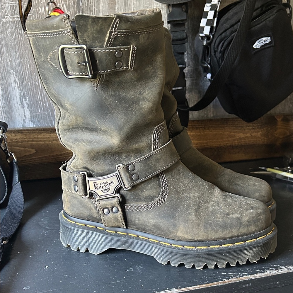 Dr. Martens Distressed Leather Boots with Buckles